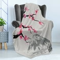 thumbnail image 4 of Japanese Soft Flannel Fleece Throw Blanket, Greyscale Grunge Background with Fujiyama Mountain and Cherry Blossoms, Cozy Plush for Indoor and Outdoor Use, 60" x 80", Grey Black and Pink, by Ambesonne, 4 of 5