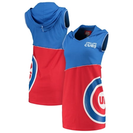 Chicago Cubs Refried Tees Women's Hooded V-Neck Sleeveless Mini Dress - Royal/Red