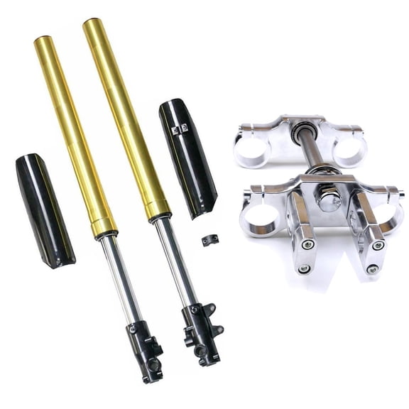 Complete 45mm/48mm 735mm Upside Down Front Fork Shock and Triple Clamp Handlebar Risers Set for Dirt Pit Trail Bike 110cc 125cc 140cc 150cc 160cc Apollo Taotao SSR