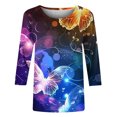 thumbnail image 3 of SHE IS Womens 3/4 Sleeve Tops, Womens Long Sleeve T Shirts V Neck Graphic Fall Long Sleeve Tops for Women Collared Pullover Shirts for Women Graphic Tees for Women Vintage, 3 of 4