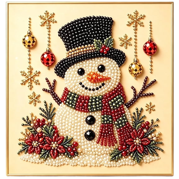 Pearl Diamond Art For Adults Christmas Snowman Design 7.87 X 7.87 Inch Framed ABS Canvas DIY Holiday Home Decor Ideal Gift For Beginner Craft Enthusiasts,C-Snowman