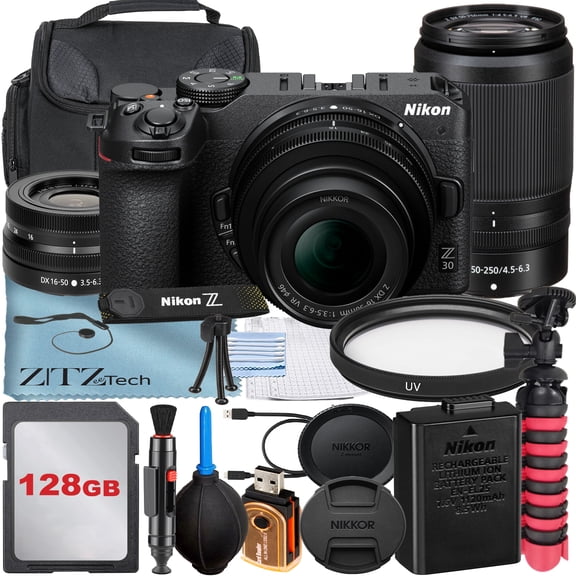 Nikon Z30 Mirrorless Camera with NIKKOR 16-50mm   DX 50-250mm Zoom Lens   SanDisk 128GB Memory Card   Case   UV Filter   ZeeTech Accessory Bundle (International Version)