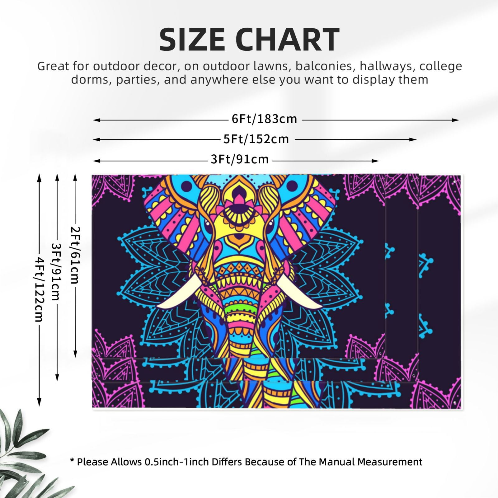 Boho Elephant Floral Psychedelic Four Hole Decorated Banner Flag for Garden Yard Home Decoration Indoor Outdoor 4x6 Ft