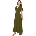 thumbnail image 2 of eloria Women's Georgette Ankle Length V Neck Short Sleeve Waist Tie Long Dress, Color : Olive Green | Size : S, 2 of 5
