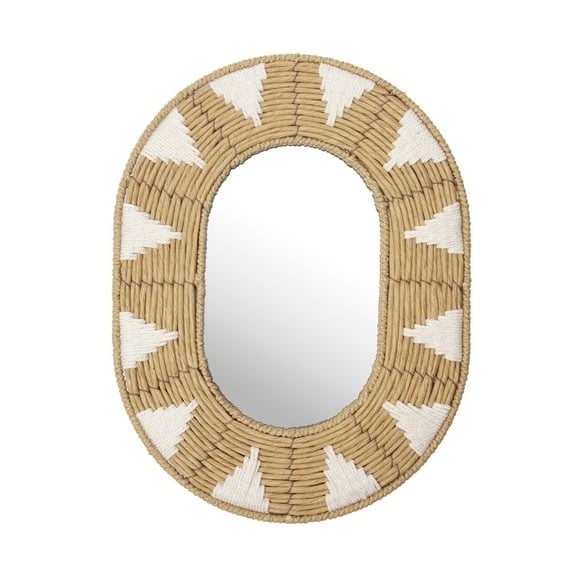 GnFlus Bohomain Wall Decor Oval Mirror Seagrass Decorative Mirror Wall-Mounted Home Decorations Accents Size 16.54”x12.6”