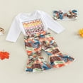 thumbnail image 3 of Combinaison Fille Lettre Manches Longues Romper + Pantalon Évasé + Bandeau, 3 of 8