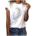 thumbnail image 1 of Offres de la Semaine Cagogo Hauts d'Été pour Femmes Blouses Liquidation à Moins de 5 $ Chic Décontracté Manches Courtes Tuniques Graphiques Imprimé Plume Col Rond T-Shirts de Base pour le Travail Cadeaux de la Fête des Mères pour Maman, 1 of 3