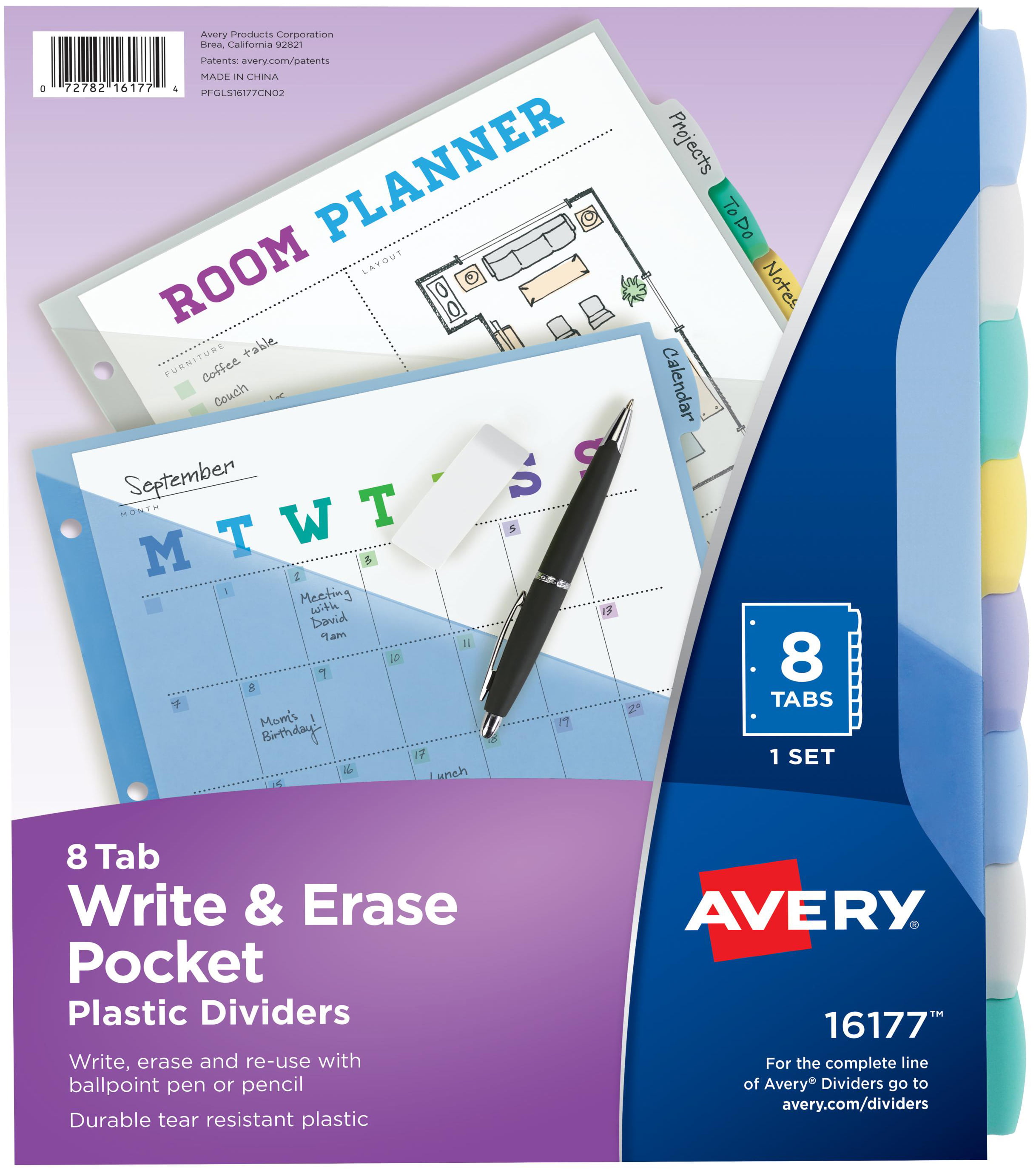 Write & Erase Multicolor Bi... Avery 8-Tab Plastic Binder Dividers with Pockets 