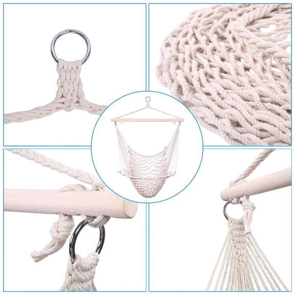 优化后沃尔玛标题: Cotton Rope Hanging Chair Swing for Indoor & Outdoor Beige Macrame Hammock with Hardware Kit 330LBS Capacity Sky Chair for Garden Patio