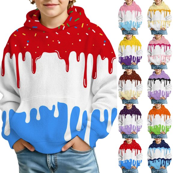 Shadoumai Ice Cream Graphic Hoodie for Boys Girls Hooded Sweatshirt with Pocket Boys Girls Ice Cream Graphic Hoodie 4-14 Years, Lightweight Breathable Pullover Sweaters for Back to School