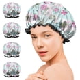 thumbnail image 7 of Shower Caps,Pioneer Flower Floral Print Pattern Waterproof Shower Cap for Women 4 Pieces,Double Reusable Hair Cover for Shower PEVA Elastic Stretch Hem, 7 of 7
