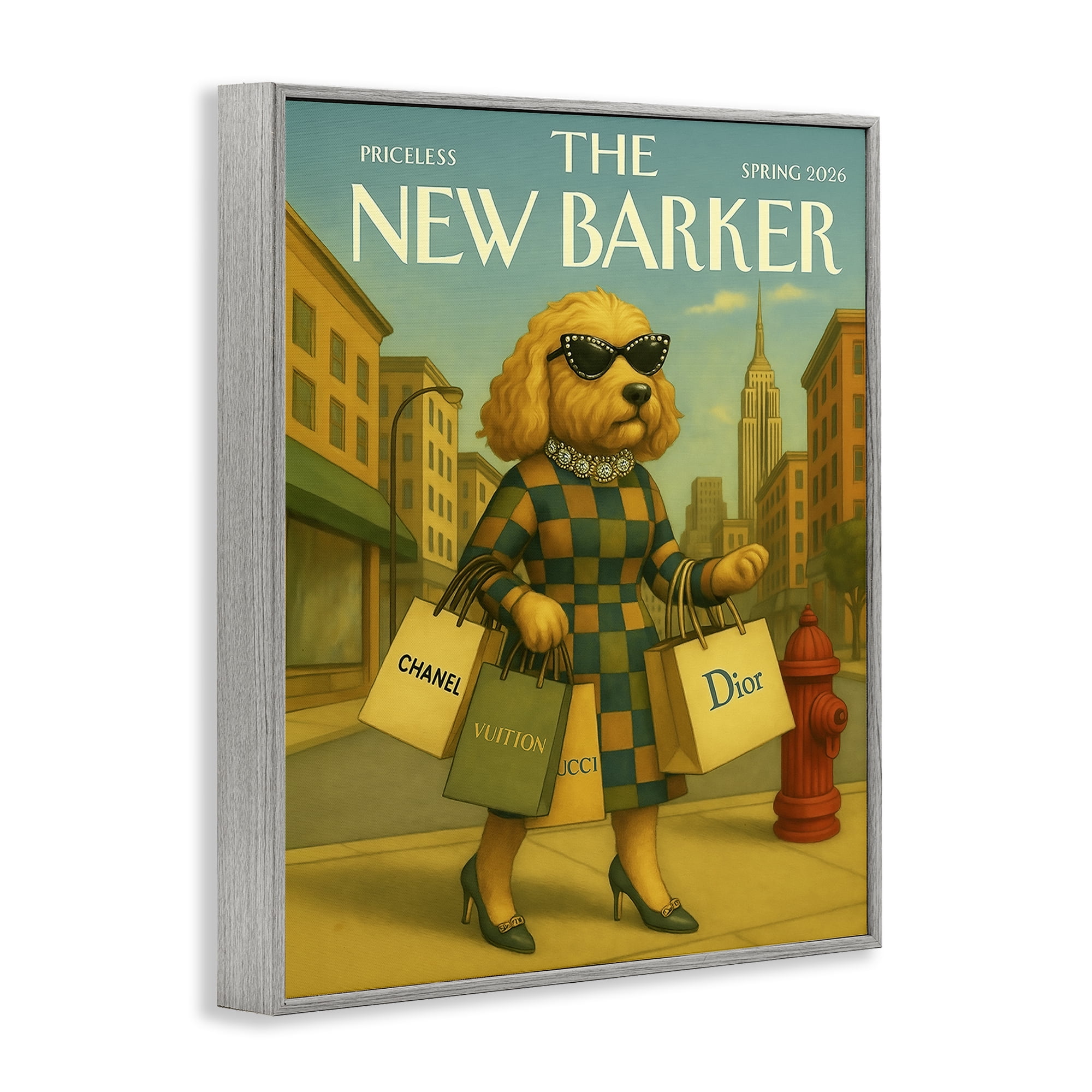 Stupell Industries New Barker Dog Magazine Gray Framed Giclee Art, design by Grotto Studios