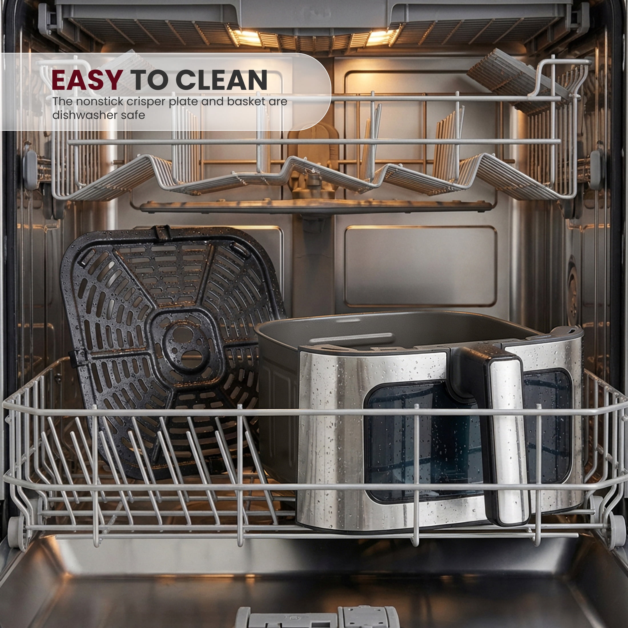 EDX 6QT Stainless Steel Air Fryer with Digital Touchscreen, 1500W, 8 Presets, Dishwasher Safe Basket, 90 Min Timer, 24H Delay Start, Gray