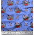 thumbnail image 1 of Soimoi Blue Crepe Silk Fabric Deer Animal Decor Fabric Printed Yard 42 Inch Wide, 1 of 1