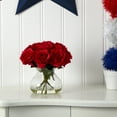thumbnail image 2 of Nearly Natural Rose Arrangement Artificial Flowers with Vase, Red, 2 of 3