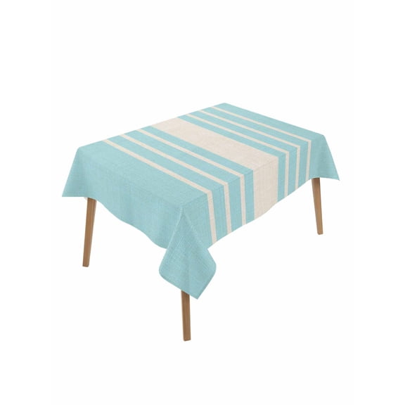 Aqua Beige Striped Table Cloth, Modern Farmhouse Retro Lines Waterproof Tablecloth for Rectangle Tables, Reusable Washable Fabric Table Cover for Restaurant Kitchen Dining Tables 52"x70"