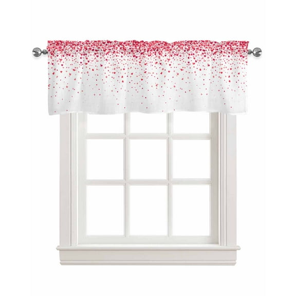 Pink Love Heart Linen Curtain Valance for Bedroom/Bathroom/Kitchen/Office/Living/Dining Room Window,Valentine's Day Love Heart Rod Pocket Topper Decorative Cafe Drapes Panel 42"x12"