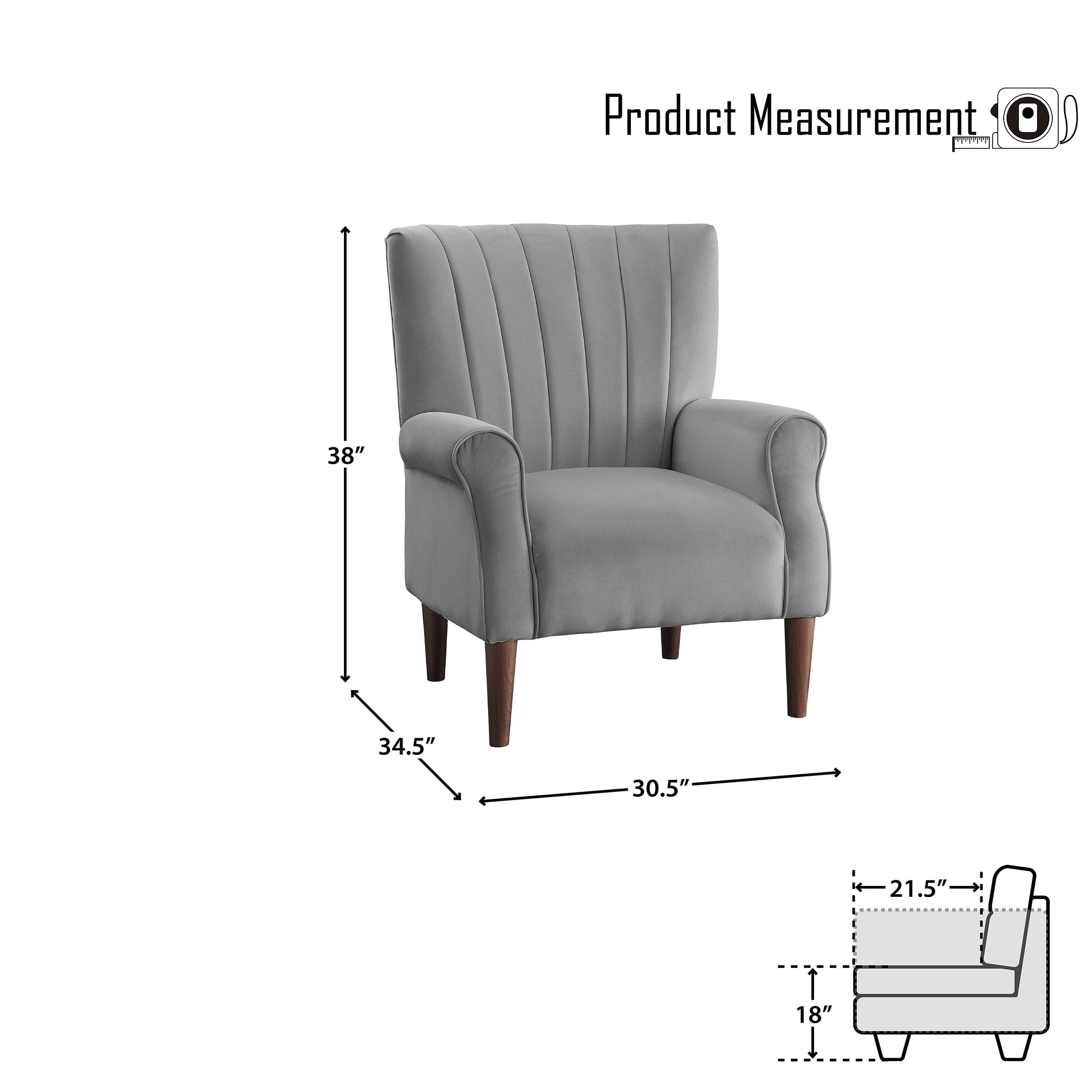 OakvillePark Larue Velvet Fabric Upholstered Accent Chair, Dark Gray