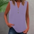 thumbnail image 2 of Basic Sleeveless Shirts For Women V Neck Solid Colod Classic Elegant Casual Button T Shirts Lightweight Spring Work Tee Pullover Outfits Light Purple S, 2 of 5
