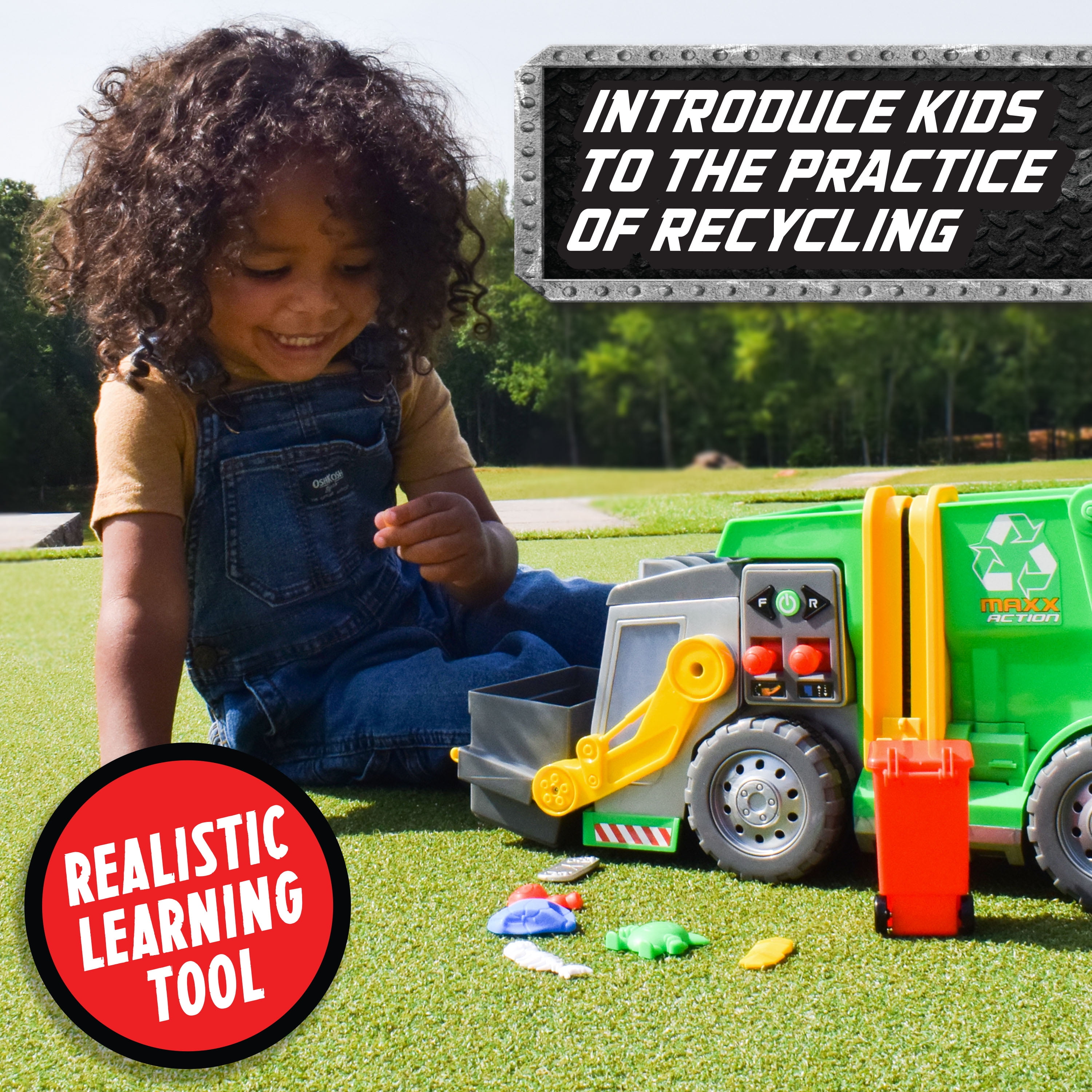 Maxx Action 3-N-1 Maxx Recycler - Garbage Truck with Lights, Sounds and Motorized Drive, Includes 15 Accessories, Play Vehicles