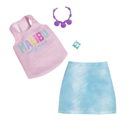 Barbie Fashion Pack of Doll Clothes, Complete Look Set with Malibu Tank, Skirt and Accessories