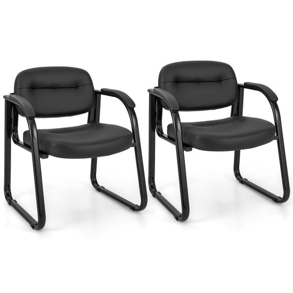 Spaco Waiting Room Chair Set of 2 Reception Chairs with Sled Base and Padded Arm Rest-Black, Home Office Computer Desk Chair, Ergonomic Office Chair for Bedroom,Study