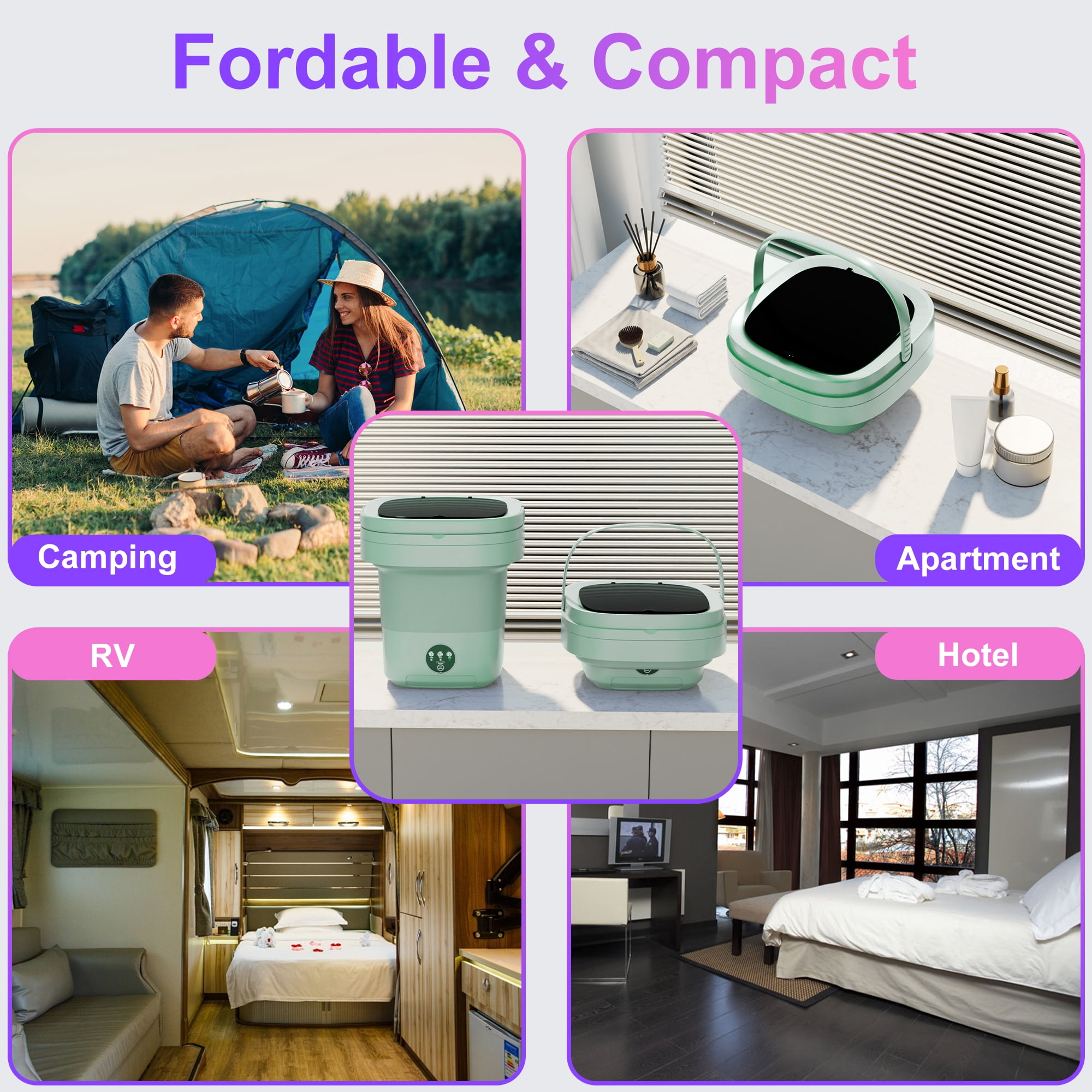 Pentantan 12L Portable Washing Machine, Mini Foldable Washer for Apartment, RV, Travel, Green