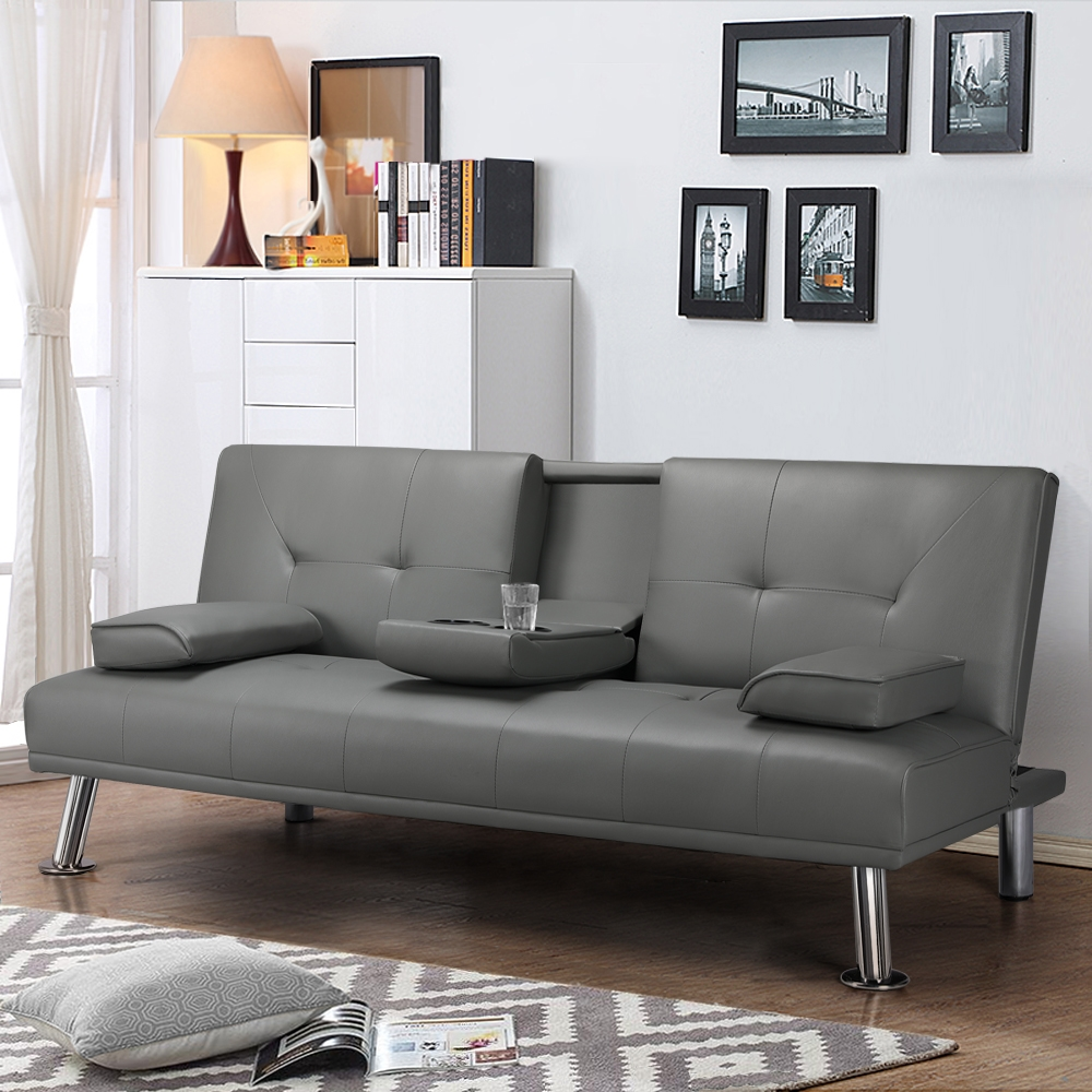 Topeakmart Modern Faux Leather Futon Sofa Bed Home Recliner Couch Home Furniture with Armrest Gray - image 5 of 15