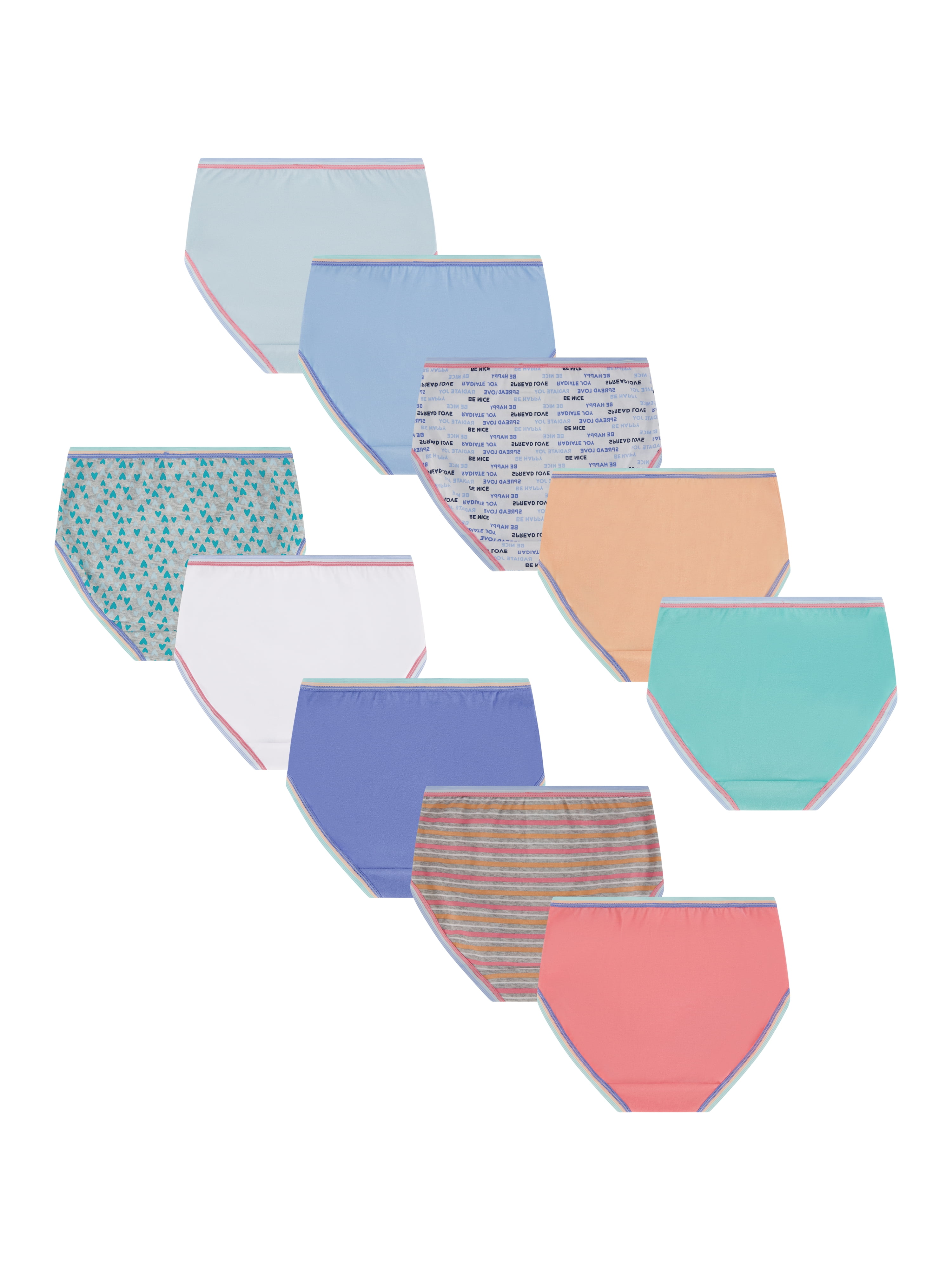Wonder Nation Girls Cotton Brief Underwear, 10-Pack, Sizes 4-18 & Plus