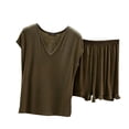 thumbnail image 5 of ylioge Womens Short Modal-Pajama Sets 2 Piece Casual Lightweight Solid Color Cap Sleeve Tops Wide Leg Shorts Comfortable Sleepwear Pajamas Suits Set, 5 of 5