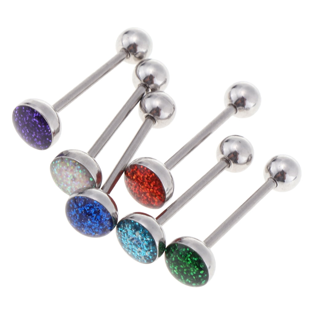 6pcs Stainless Straight Barbell Navel Ring Lip Tongue 14g Ear Studs