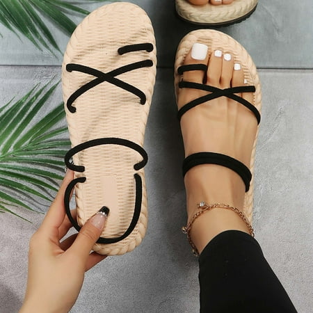 

Homadles Clearance Woman Summer Sandals- Beach Flats Clip-Toe Casual Dressy Wedge Casual Sandal Black Size 6