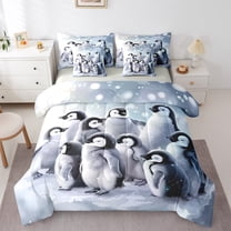 jejeloiu Antarctic Animal 7-Piece Twin Bedding Sets,Kawaii Penguin Bedding Comforter Set,Gray White Sheet Sets For Kids,Ultra Soft Home Decor Reversible