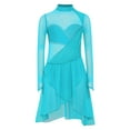 thumbnail image 3 of TTAO Kids Girls Long Sleeve Lyrical Dance Dress Shiny Rhinestones Leotard with Wrap Skirt Ice Skating Dress Blue Green 16, 3 of 5