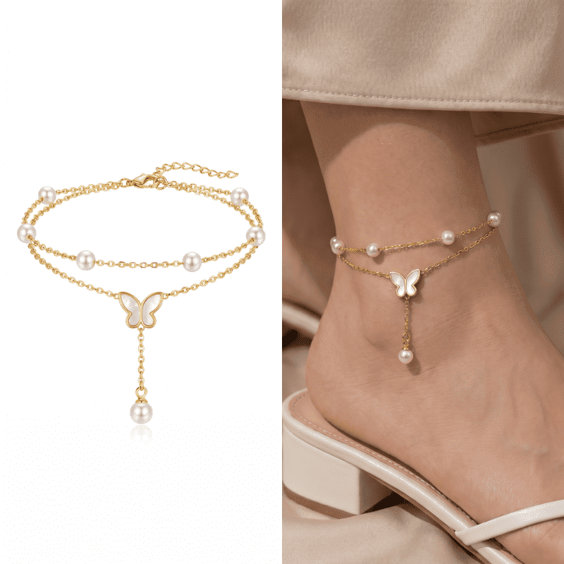 Double Ring CZ Anklet, Rose Gold/Silver Plated Stainless Steel Roman Numeral Ankle Bracelet, Adjustable Layered Foot Jewelry for Women Applicable for female birthday gifts and wedding anniversaries