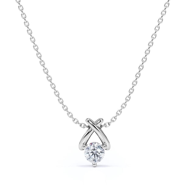 Collar con Colgante de Diamantes Cultivados en Laboratorio JeenMata de Talla Redonda en Forma de X en Oro Blanco de 18 K sobre Plata