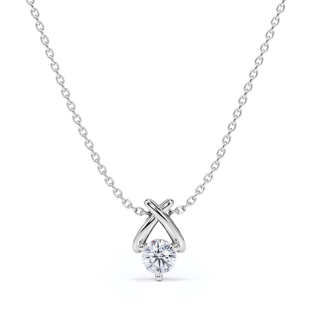 Collar con Colgante de Diamantes Cultivados en Laboratorio JeenMata de Talla Redonda en Forma de X en Oro Blanco de 18 K sobre Plata