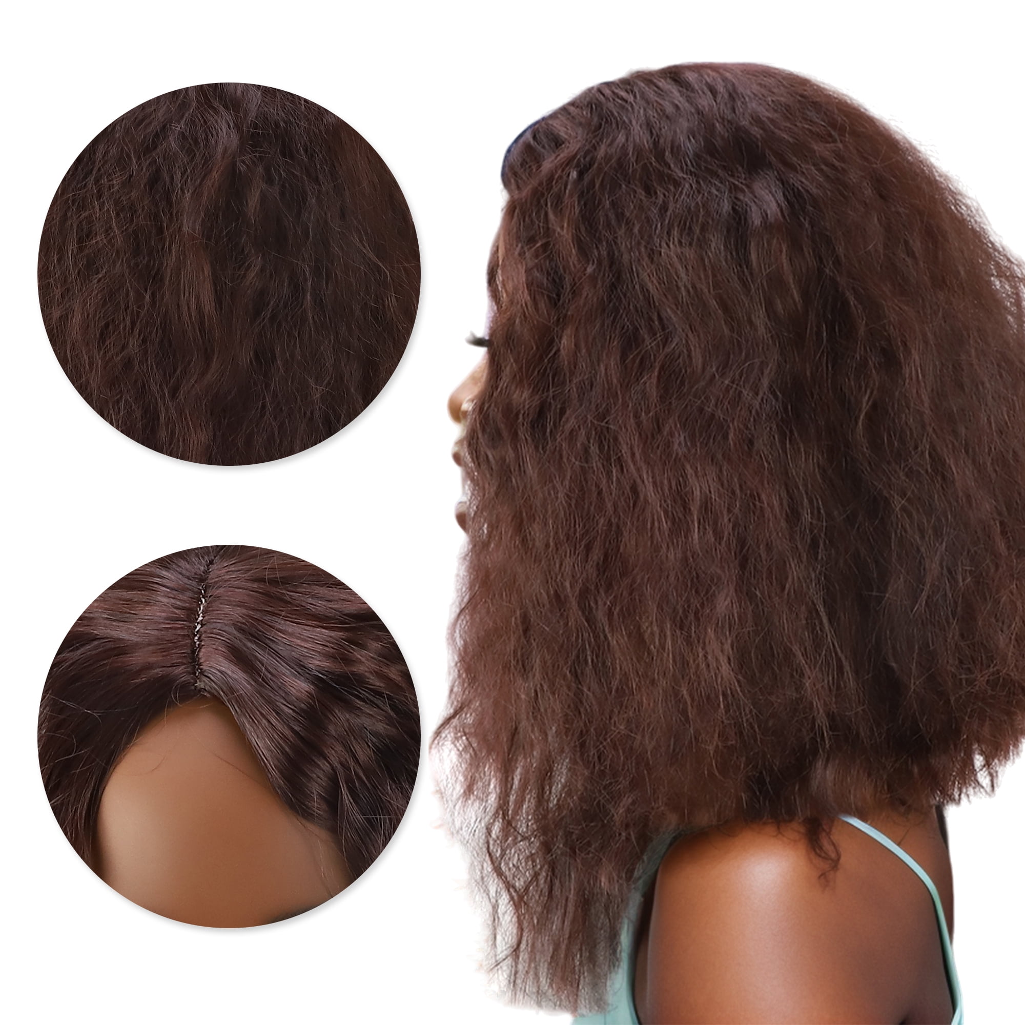 Unique Bargains 1 Pc Corn Curls Hair Wig High Temperature Fiber 22in Human Wig Brown for Women