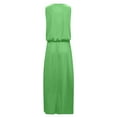 thumbnail image 4 of Pejock Women Summer Bohemian Solid Fork Opening Dress Casual Sleeveless Belt A-Line Maxi Dress Pleated Hem Swing Sun Dress Green S (US Size: 4), 4 of 4