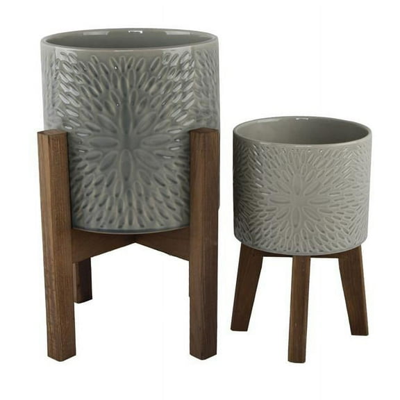 Set of 2 10" & 8" Sunburst Ceramic Planters