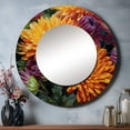 thumbnail image 1 of Designart "Orange Purple Mums In Bloom Bold Blossoms" Floral Rund Mirror For Wall Decor - Large Orange Round Print Mirror - Round Traditional Mirror 23" x 23" Inch - Wall Mounted Round Large Mirror, 1 of 5