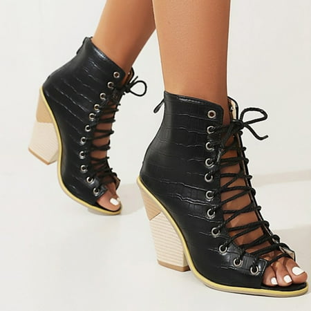 

BRISEZZS Womens Heeled Sandals- Casual Pointed New Style Thick High Heels Summer Sandals #130 Black-10.5
