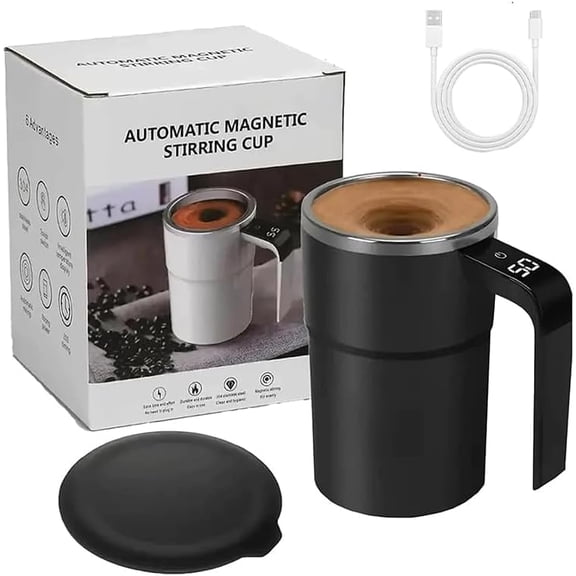 Rechargeable Self Stirring Coffee Mug, Automatic Magnetic Mixing Cup with Temperature Display for Home and Office