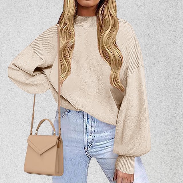 Hot6sl Chandail Décontracté à Manches Longues et Col Rond pour Femmes