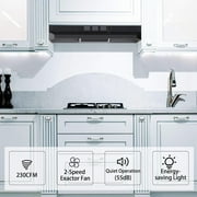 Under Cabinet Range Hood 30 inch Ducted/Ductless Convertible Kitchen Hood Stainless Steel Vent Hood w/LED Light 2 Speed Exhaust Fan Black
