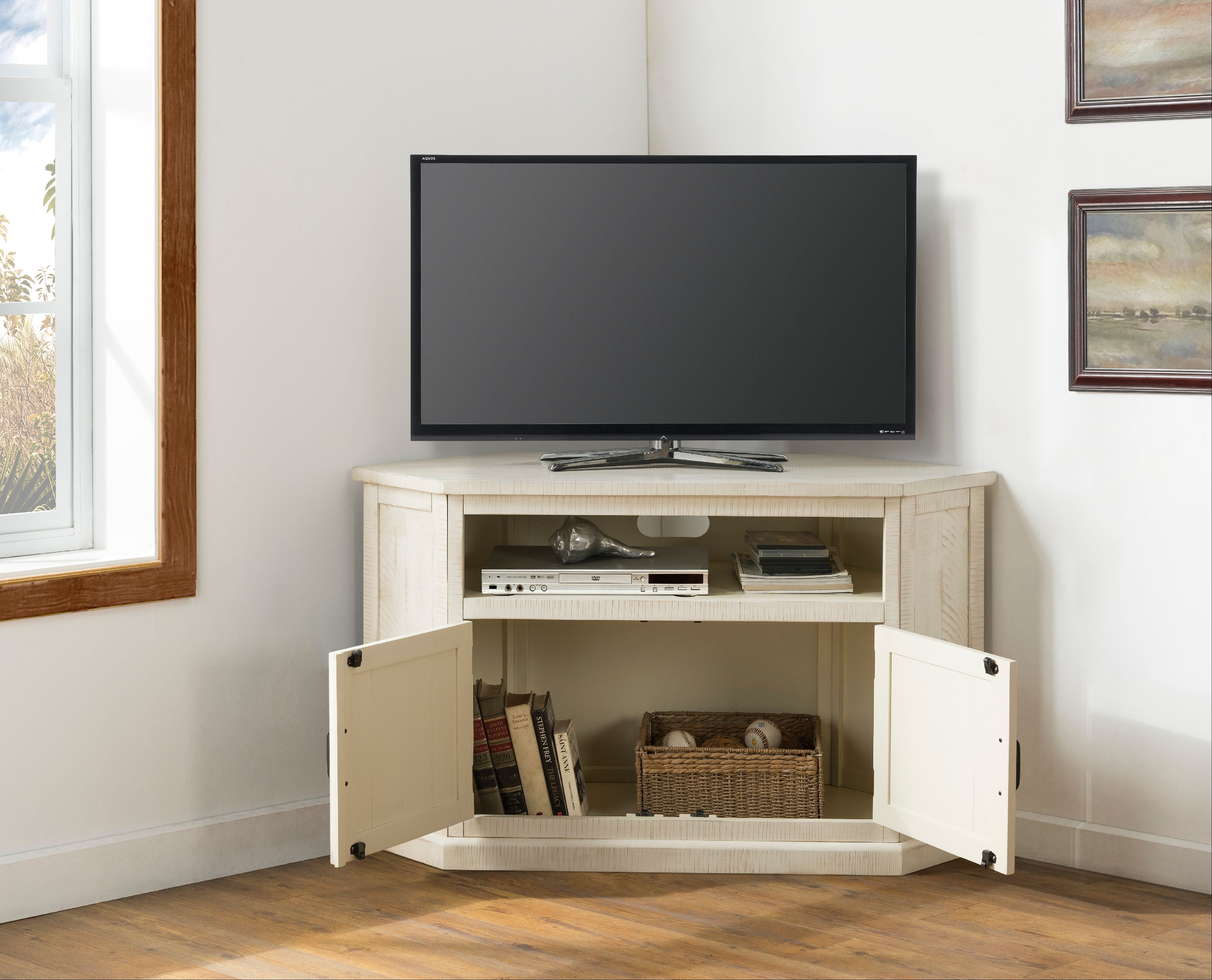 Martin Svensson Home Rustic Corner TV Stand for TVs up to 55", White