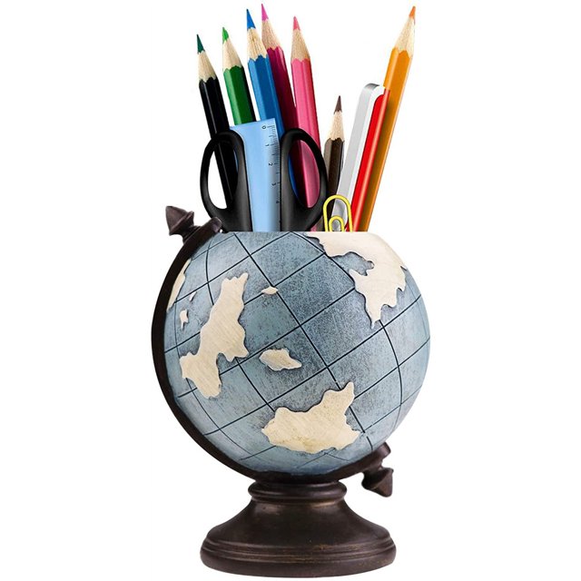 Globe Pen Portalápices para escritorio Niños Rústico Vintage Pencil Cup Antique Pen Pot Brush Holder para el hogar Oficina Escuela Regalo para hombres Ofspeizc CZBG-XM67