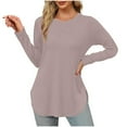 thumbnail image 3 of Fall Saving! HVOBTTY Womens Long Sleeve Pullover T Shirt, Fall Tops for Women, Women's Fashion Casual Solid Color Crew Neck Loose T Shirt Gray, XL, 3 of 5