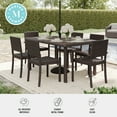 thumbnail image 4 of Martha Stewart 7-Piece Indoor-Outdoor Dining Set with 6 Stackable Dining Chairs and 60" Patio Table with Engineered Wood Top in Brown Rattan Wicker, 4 of 11