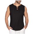 thumbnail image 1 of Mens Tank Top Beach Fashion Drawstring Solid Color Cotton And Linen Sleeveless T ShirtsTops, 1 of 5